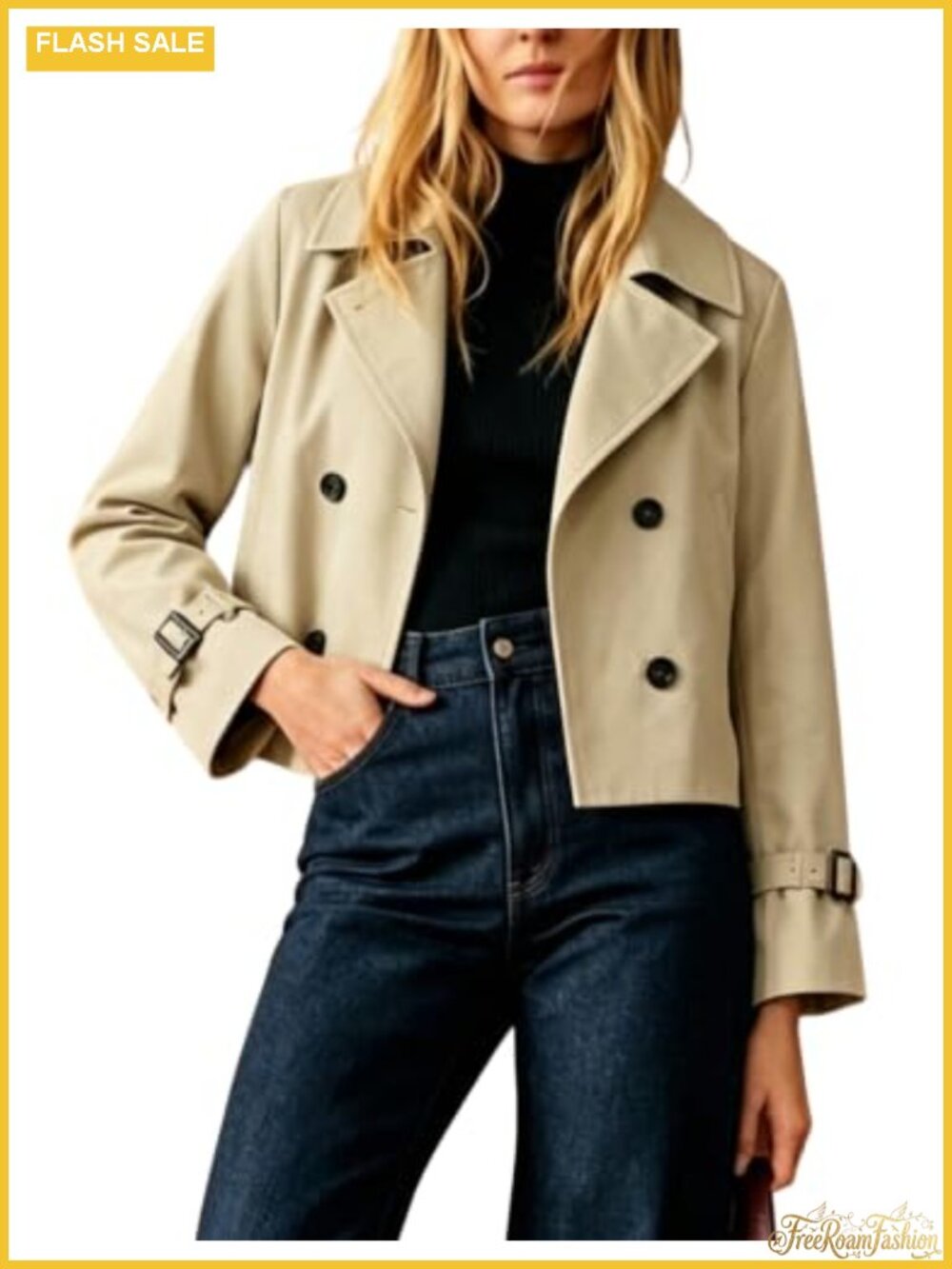 Women's Cropped Trench Coat Lightweight Double Breasted Casual Jacket